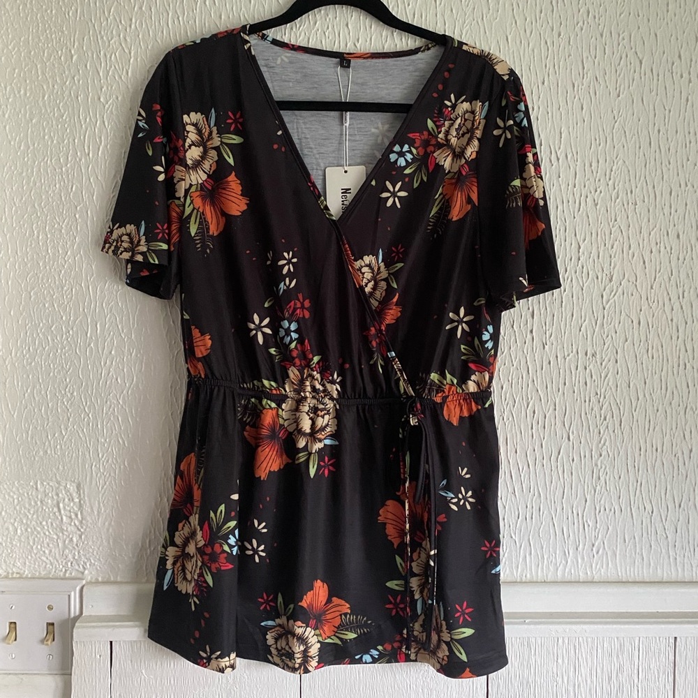 Black Floral Top NWT
